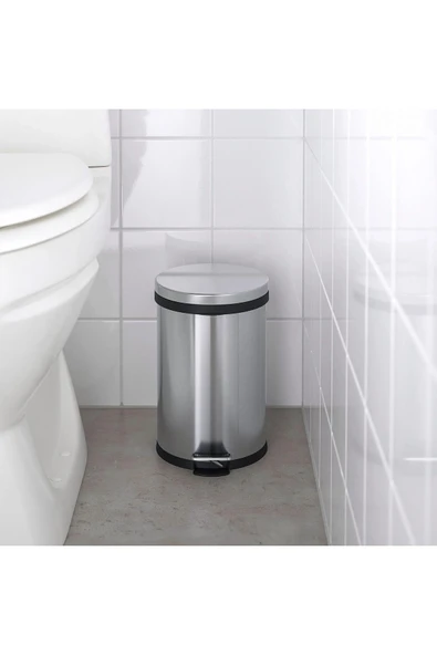 IKEA 2'li Banyo Seti Çöp Kovası Tuvalet Fırçası Paslanmaz Çelik 5 litre Gri - 4
