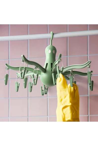 IKEA Plastik PRESSA Yeşil 16 Mandallı Çamaşır Kurutma Askılığı Askılı Kurutucu Yeşil - 3