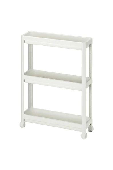 IKEA Vesken Servis Sehpası, Tekerlekli Çok Amaçlı Raf Beyaz, 54x18x71 Cm - 4