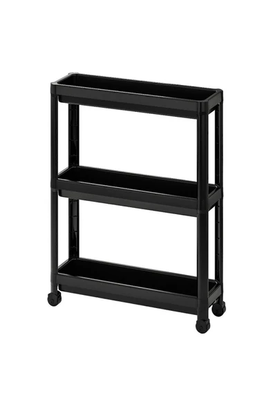 IKEA Vesken Servis Sehpası, Tekerlekli Çok Amaçlı Raf Siyah, 54x18x71 Cm
