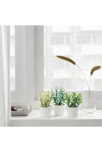 IKEA Saksılı Yapay Bitki 3 Lü , Yeşil 5 Cm Mini Çiçekler Yeşil Renk Dekorasyon - 2
