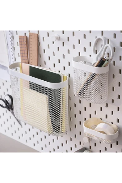 IKEA Skadıs 3 Lü Set 3 Adet Çok Amaçlı Çelik Pano Parçası Beyaz Saklama Sepetleri