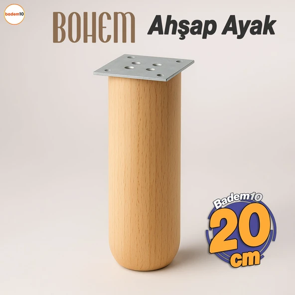 Bohem Doğal Ahşap Silindir Ayak 20 cm Aparat Dahil Mobilya Koltuk Kanepe Sehpa Masa Ayağı Ayakları ürün görseli