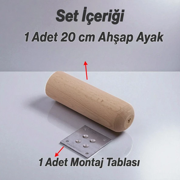Bohem Doğal Ahşap Silindir Ayak 20 cm Aparat Dahil Mobilya Koltuk Kanepe Sehpa Masa Ayağı Ayakları - Resim 6