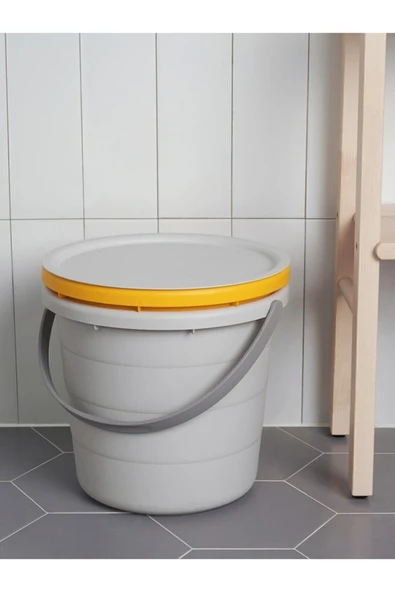IKEA Pepprıg 3 Parça Kapaklı Kova Seti Temizlik Kovası Gri Sarı