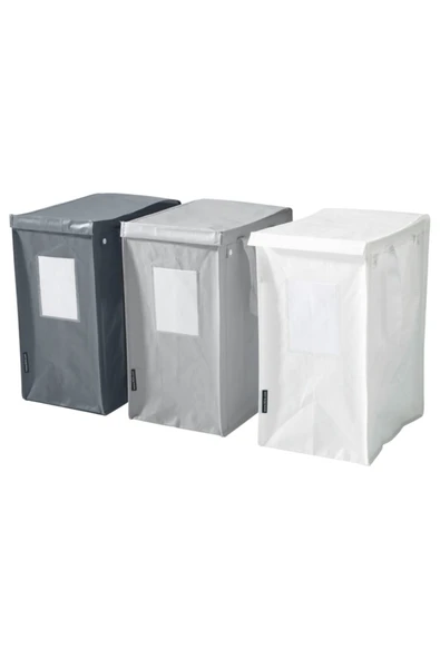 IKEA Polipropilen Dımpa Çamaşır Sepeti Üçlü Set, Beyaz-koyu Gri-açık Gri Beyaz 35 x 35 35 L Plastik SİLİ