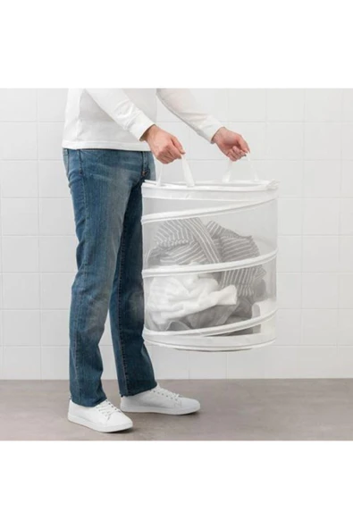 IKEA Çamaşır Taşıma Sepeti 50x45 Cm Kirli Sepeti Hacim 79 Lt Polyester Beyaz Renk Kaliteli Ikea - 2