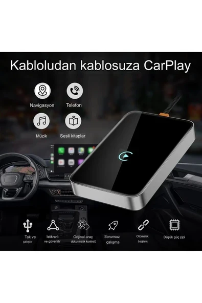 Fulltech 2in1, Wireless, Android 11+ ve IOS 10+ İçin Uyumlu, CarPlay Adaptör FCP1 - Resim 3