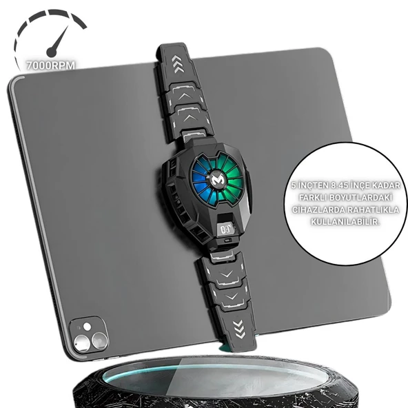 Polham RGB Işıklı Isı Göstergeli Tablet ve Telefon Uyumlu 7000RPM Ultra Güçlü Soğutucu Fan, Ultra Sessiz