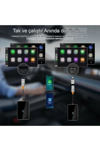 Fulltech 2in1, Wireless, Android 11+ ve IOS 10+ İçin Uyumlu, CarPlay Adaptör FCP1 - Resim 6