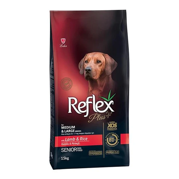 Reflex Plus Orta ve Büyük Irk Kuzu Etli Yaşlı Köpek Maması 15Kg