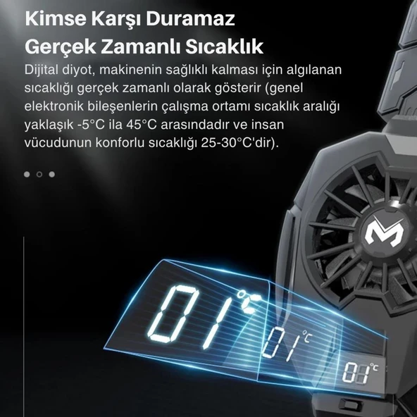 Polham RGB Işıklı Isı Göstergeli Tablet ve Telefon Uyumlu 7000RPM Ultra Güçlü Soğutucu Fan, Ultra Sessiz - 6