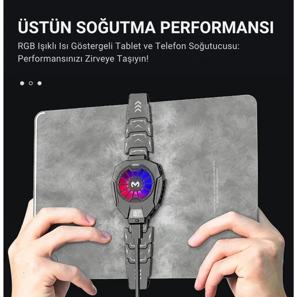 Polham RGB Işıklı Isı Göstergeli Tablet ve Telefon Uyumlu 7000RPM Ultra Güçlü Soğutucu Fan, Ultra Sessiz - 2