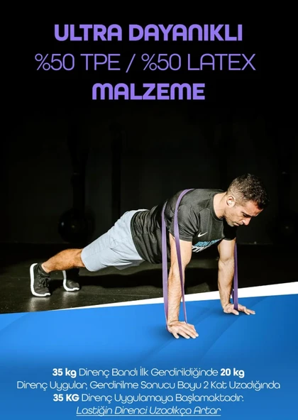 35 KG Mor Barfiks Direnç Lastiği – Extra Sert Gym Pilates Fitness Kas Geliştirme Bandı
