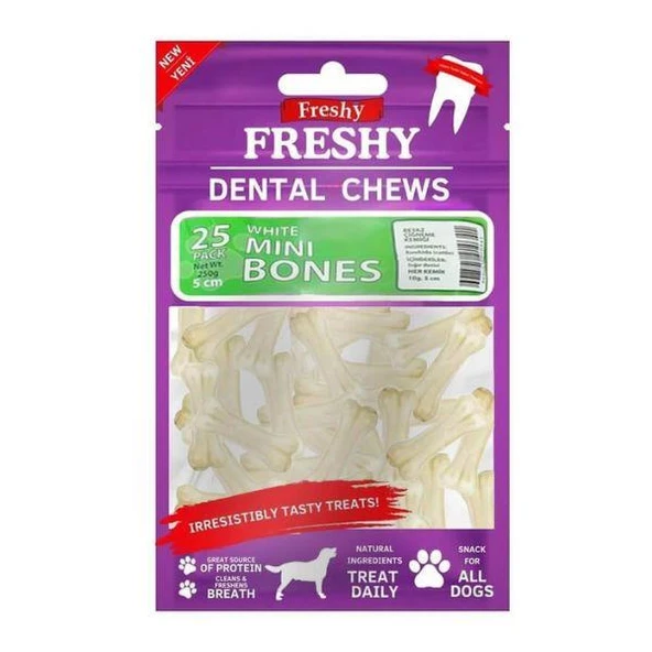 Freshy Dental Chews White Dental Mini Sütlü Pres Köpek Ödül Kemiği 250gr 25li
