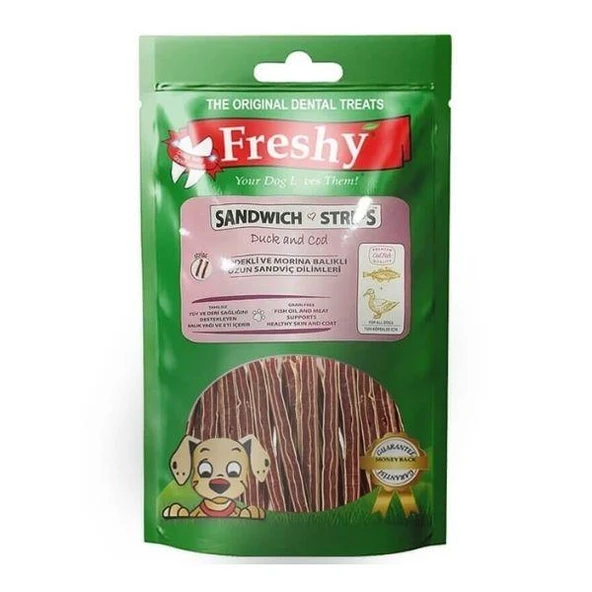 Freshy Sandwich Strips Ördekli ve Morina Balıklı Köpek Ödülü 80gr ürün görseli 1