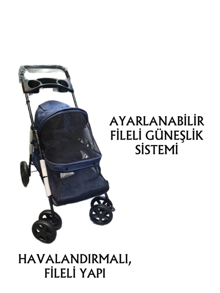 Tommy Evcil Hayvan Arabası 74,5x46,5x97,5cm Lacivert Max 15kg - 2