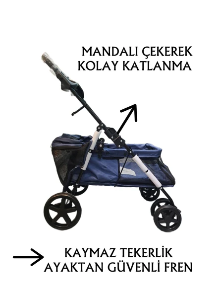 Tommy Evcil Hayvan Arabası 74,5x46,5x97,5cm Lacivert Max 15kg - 3