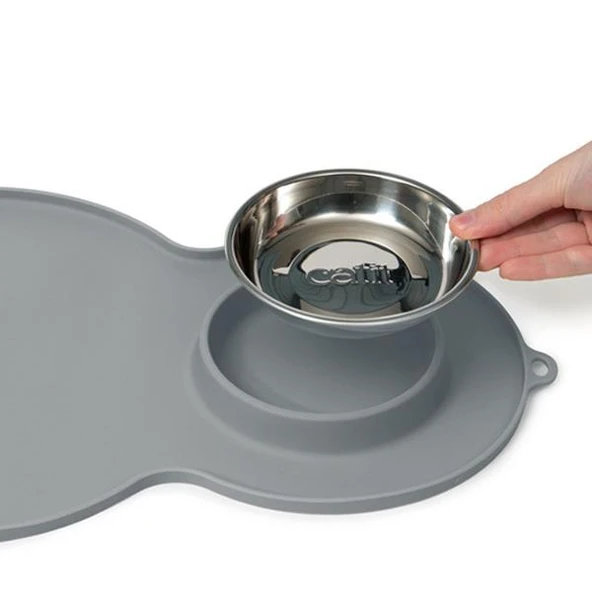 Catit Kedi Suluk ve Mamalık Altlığı Gri Medium Çelik Mama Kabı İle Birlikte - 4