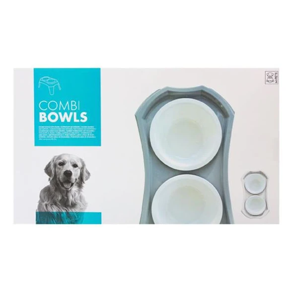 M-Pets Combi Ayaklı Melamin Mama Kabı 2x1500ml Beyaz - 2