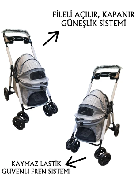 Tommy Evcil Hayvan Arabası 74,5x46,5x97,5cm Gri Max 15 Kg - 2