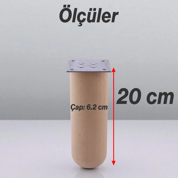 Bohem 4 ADET Doğal Ahşap Silindir Ayak 20 cm Set Mobilya Koltuk Kanepe Sehpa Masa Ayağı Ayakları - 3
