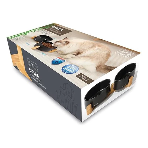 M-Pets Opera Bamboo Standlı Seramik Mama Kabı 2x350ml Siyah - 5
