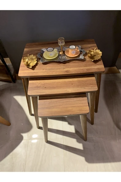 3lü Ceviz Zigon Sehpa Piramit - Resim 3