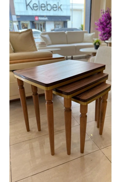 3lü Lüx Zigon Sehpa Ceviz Gold - Resim 2