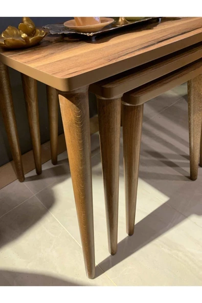 3lü Ceviz Zigon Sehpa Piramit - Resim 4