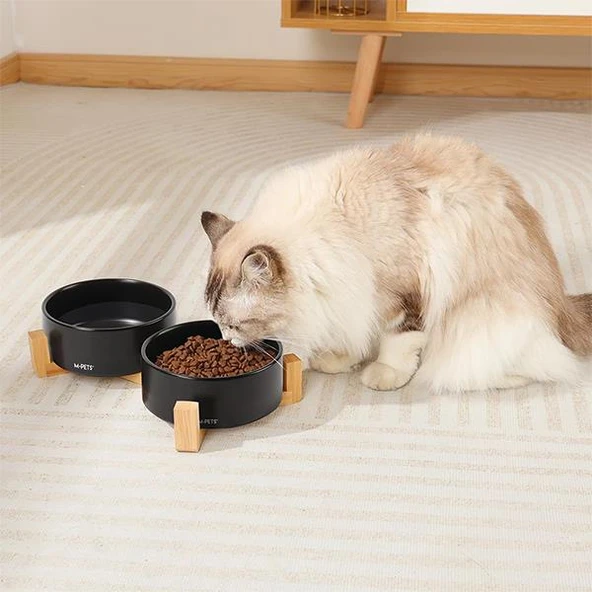 M-Pets Opera Bamboo Standlı Seramik Mama Kabı 2x850ml Siyah - 2