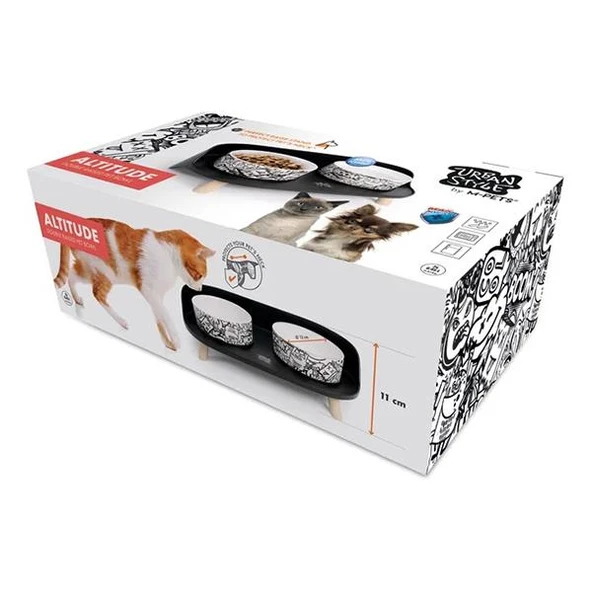M-Pets Altitude Urban Style Standlı Mama Kabı 2x450ml Siyah - 4