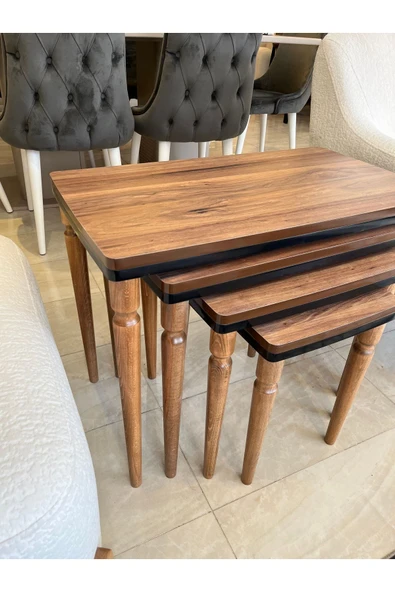 4lü Lüx Zigon Sehpa Ceviz Siyah ürün görseli