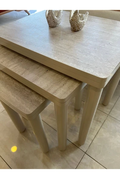 3lü Full Traverten Bohem Zigon Sehpa - Resim 3