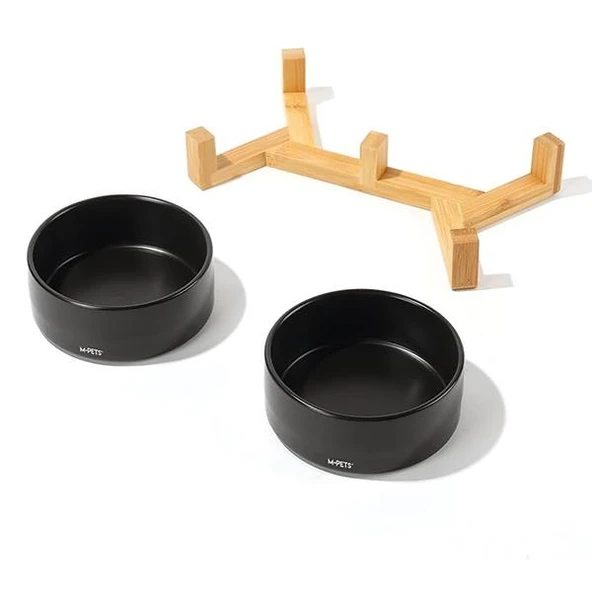 M-Pets Opera Bamboo Standlı Seramik Mama Kabı 2x350ml Siyah - 4