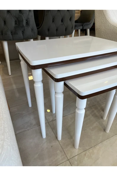 3lü Lüx Zigon Sehpa Beyaz Ceviz ürün görseli