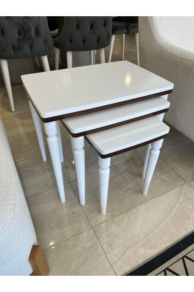 3lü Lüx Zigon Sehpa Beyaz Ceviz - Resim 3