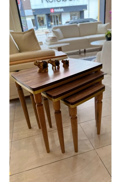 3lü Lüx Zigon Sehpa Ceviz Gold ürün görseli