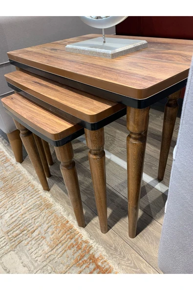 3lü Lüx Zigon Sehpa Ceviz Siyah ürün görseli