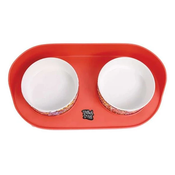 M-Pets Altitude Urban Style Standlı Mama Kabı 2x450ml Kırmızı - 3