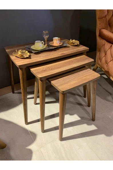 3lü Ceviz Zigon Sehpa Piramit ürün görseli