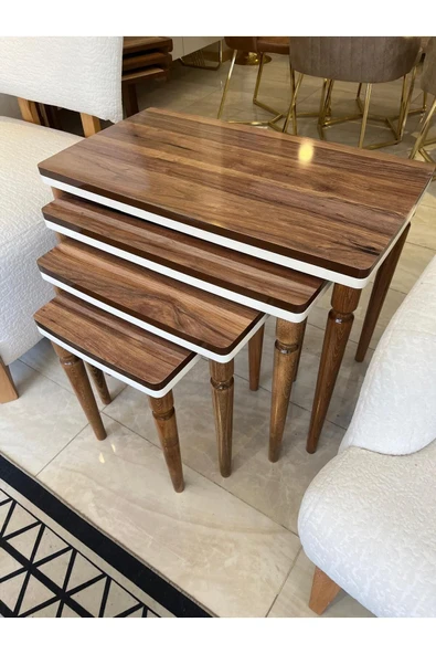 4lü Ultra Lüx Parlak Ceviz Zigon Sehpa - Resim 3