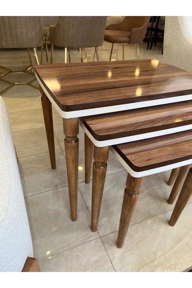 3lü Ultra Lüx Parlak Ceviz Zigon Sehpa ürün görseli