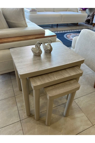 3lü Full Traverten Bohem Zigon Sehpa - Resim 4