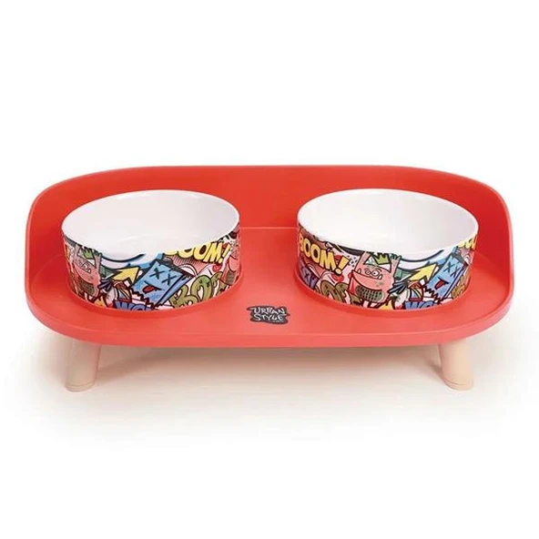 M-Pets Altitude Urban Style Standlı Mama Kabı 2x450ml Kırmızı - 2