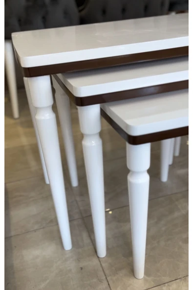 3lü Lüx Zigon Sehpa Beyaz Ceviz - Resim 4