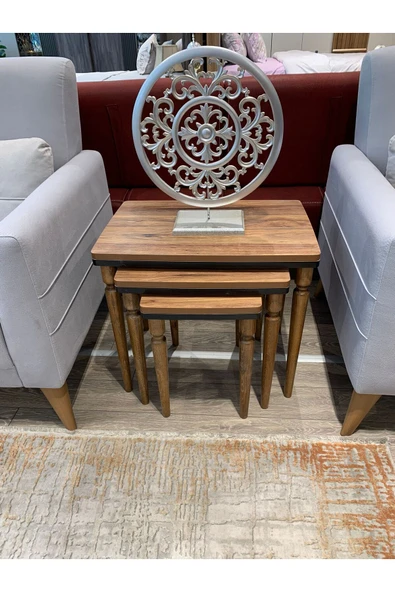 3lü Lüx Zigon Sehpa Ceviz Siyah - Resim 3