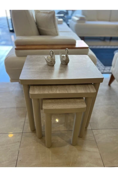 3lü Full Traverten Bohem Zigon Sehpa - Resim 2