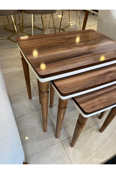 4lü Ultra Lüx Parlak Ceviz Zigon Sehpa - Resim 5