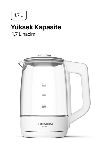 Xenon Smart Akıllı Cam Kettle 1.7 lt Wi-Fi 2200 W App Kontrol Sesli Asistan Desteği Cam Su Isıtıcı Beyaz X7103 - 4
